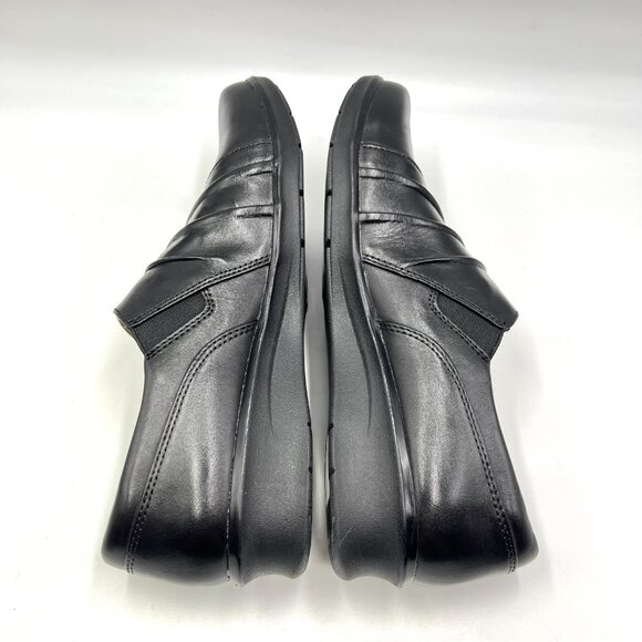 8N 8 NARROW WIDTH Clarks Hope Roxanne Black Leather Loafers‎ Comfort Shoes - Picture 8 of 12